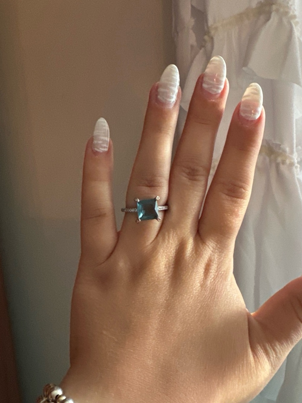 Sterling Silver Ring with Square Blue Gemstone